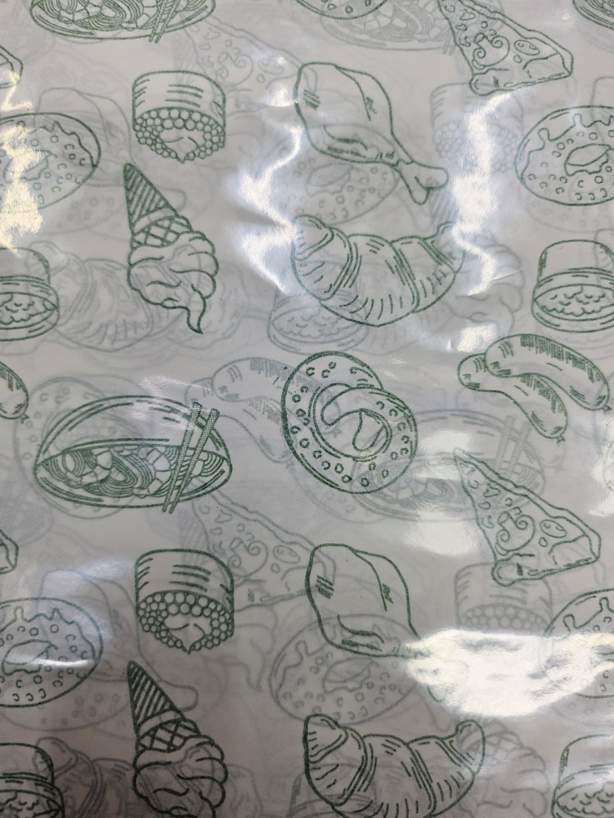 Papel Grado Alimenticio Verde Figuras de Helado y Ramen