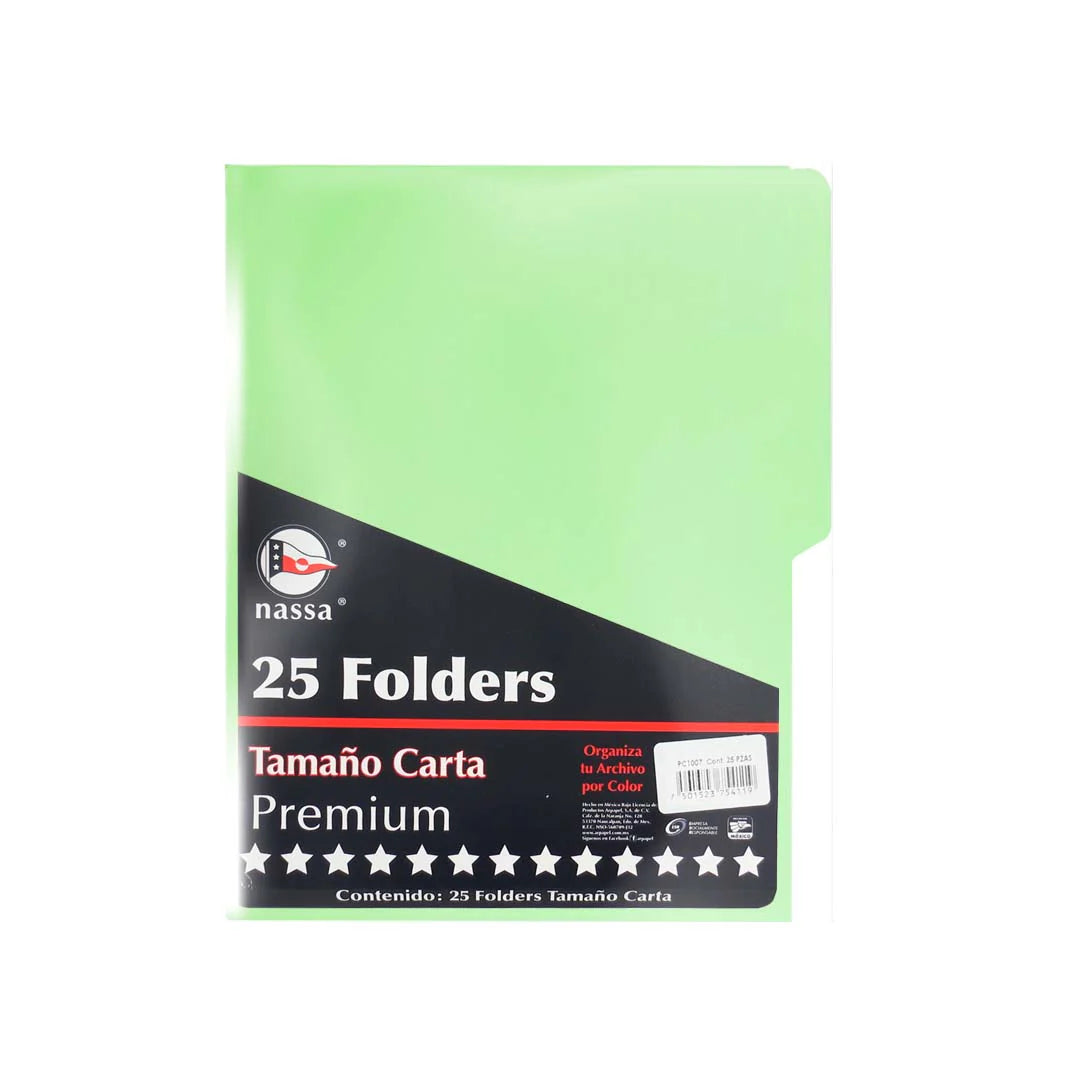 Folder Nassa Color Verde Caja 100 Piezas